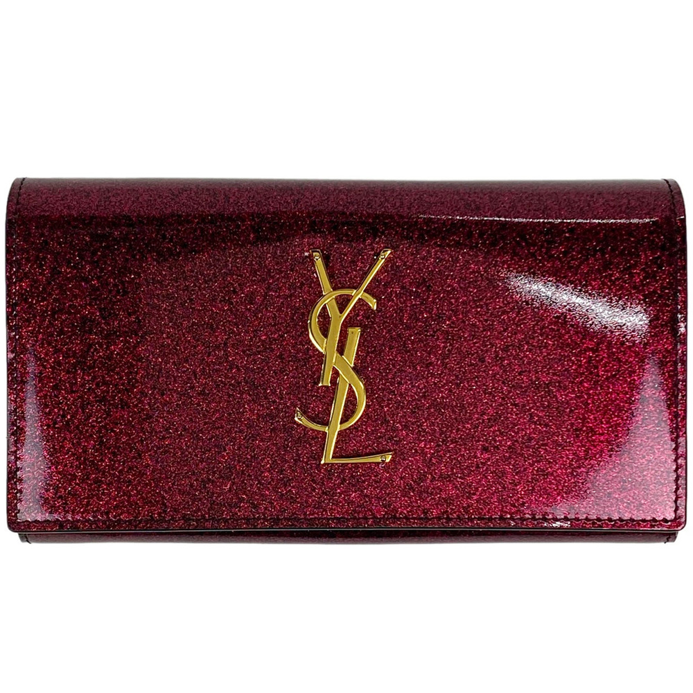 Saint Laurent Yves long wallet glitter coin billfold enamel pink
